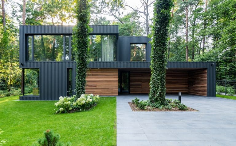Zelený dům v borovém lese: Symbióza s přírodou a moderní architekturou